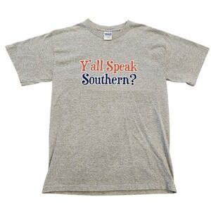 Gildan Mens Y'all Speak Southern Graphic T-Shirt Gray Short Sleeve Medium